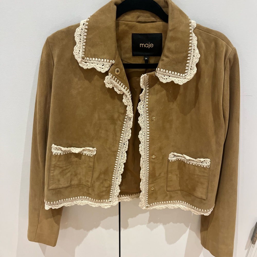Maje
Women's Suede Jacket With Crochet Trim